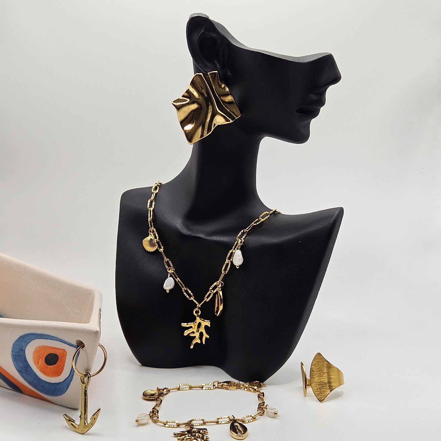 Calypso - Ensemble en acier Inoxydable doré (Collier, Boucles d'oreilles, Bracelet et Bague)