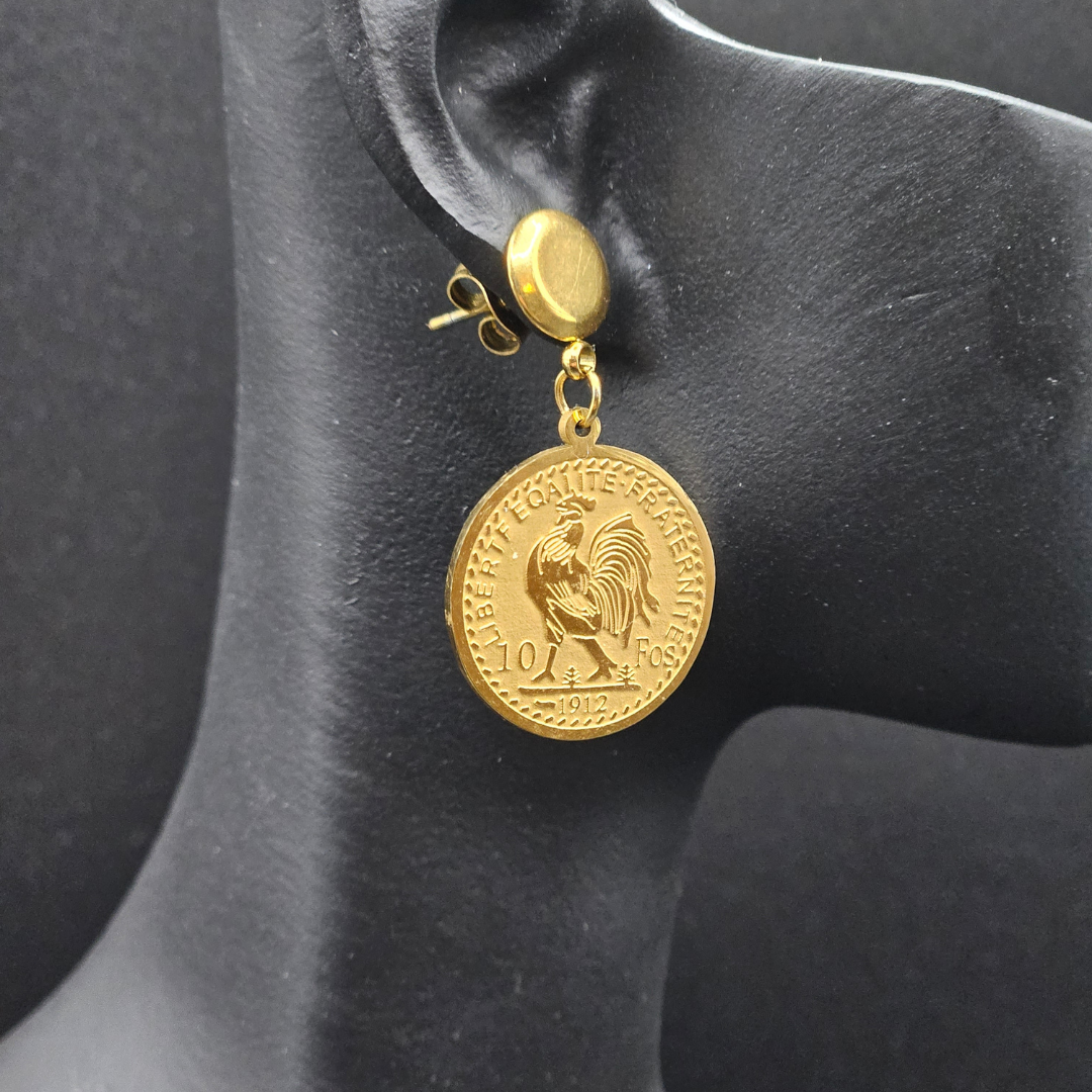 Héritage Coq Doré - Boucles d'Oreilles Acier Inoxydable