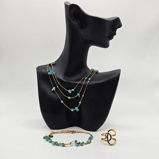 Nereida - Ensemble en Acier Inoxydable doré (Collier, Bracelet et Bague)