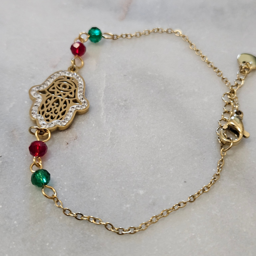 Hamsa - Ensemble de bijoux acier inoxydable (Collier, Bracelet et Boucles d'Oreilles)